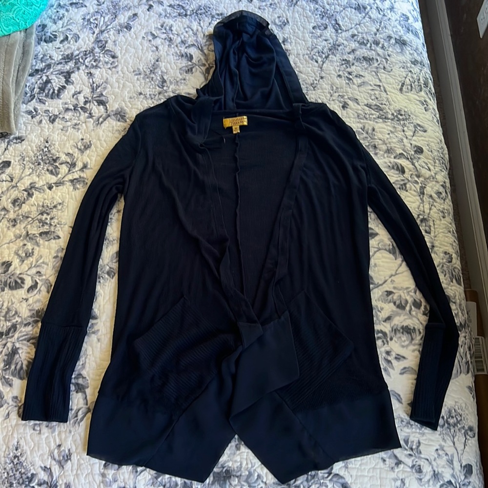 dark blue hooded cardigan